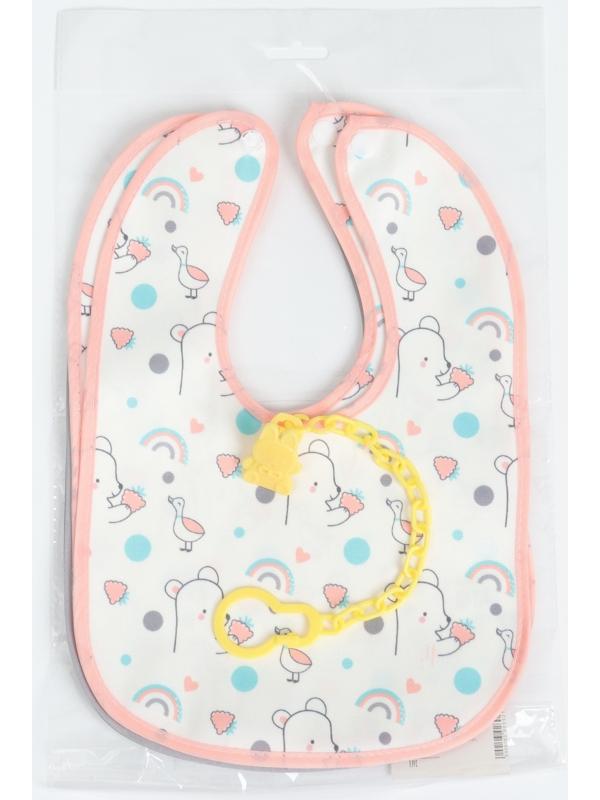 Набор: нагрудник детский 29х20, 4 шт. + подарок, Крошка Я (розовый и серый)