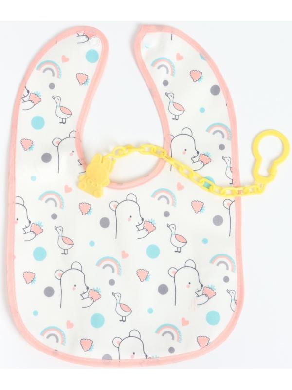 Набор: нагрудник детский 29х20, 4 шт. + подарок, Крошка Я (розовый и серый)