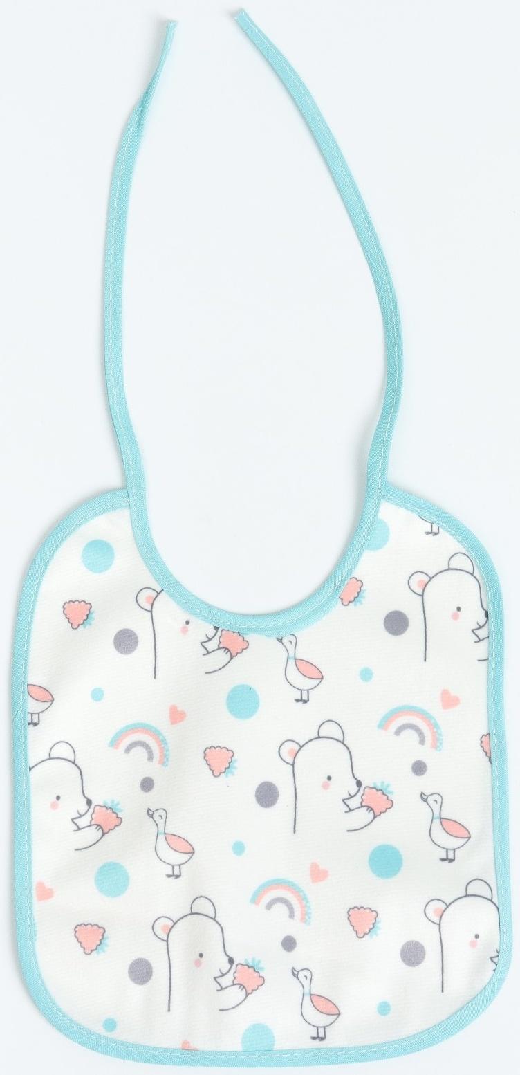 Набор: нагрудник детский 20х17, 4 шт. + подарок, Крошка Я (бирюзовый и серый)