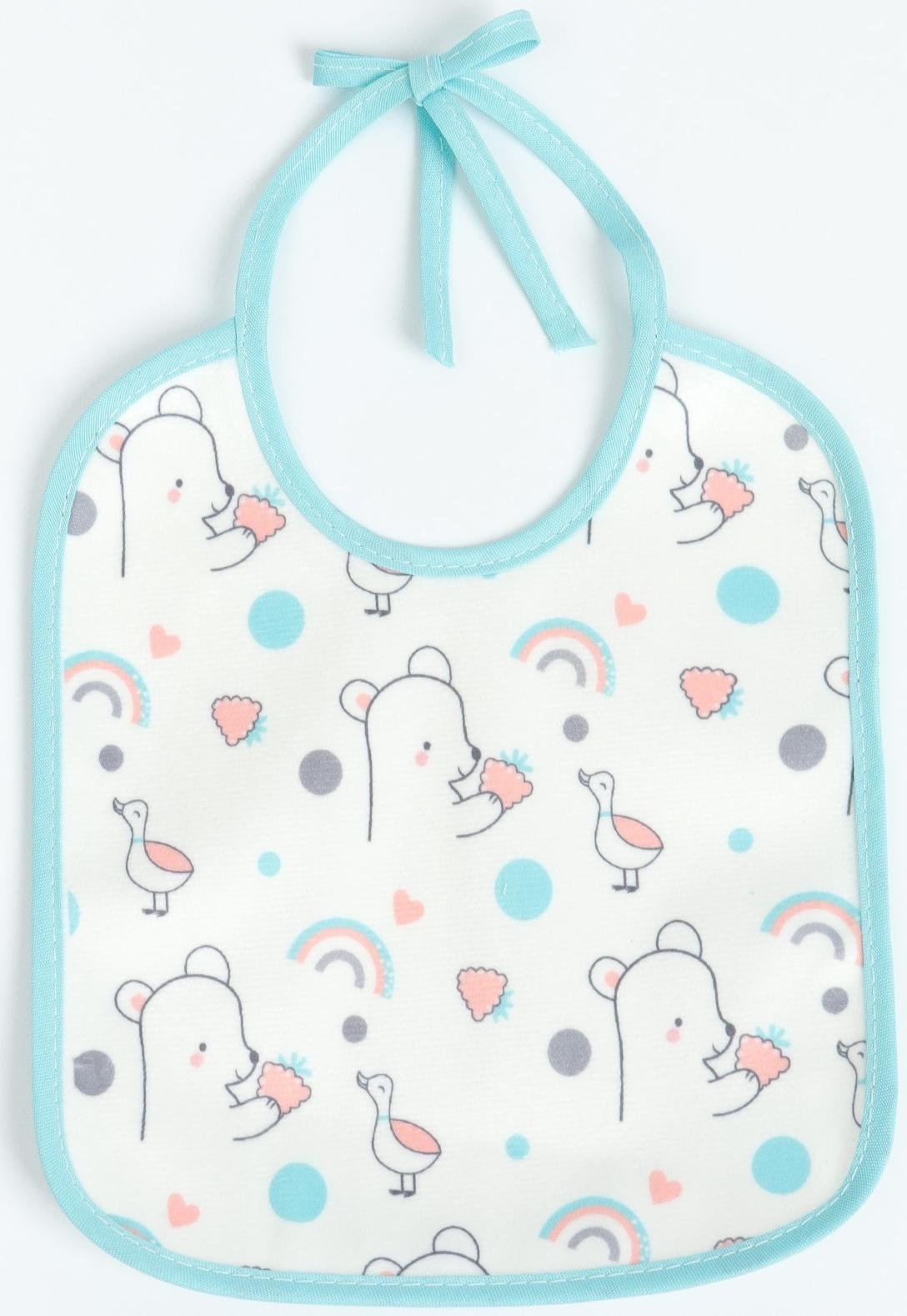 Набор: нагрудник детский 20х17, 4 шт. + подарок, Крошка Я (бирюзовый и серый)