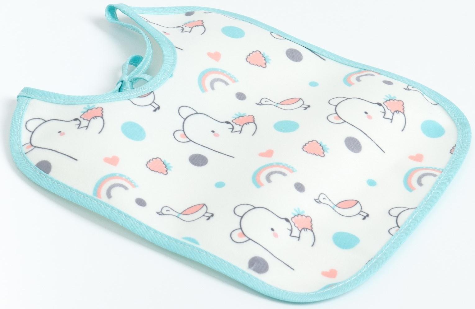 Набор: нагрудник детский 20х17, 4 шт. + подарок, Крошка Я (бирюзовый и серый)