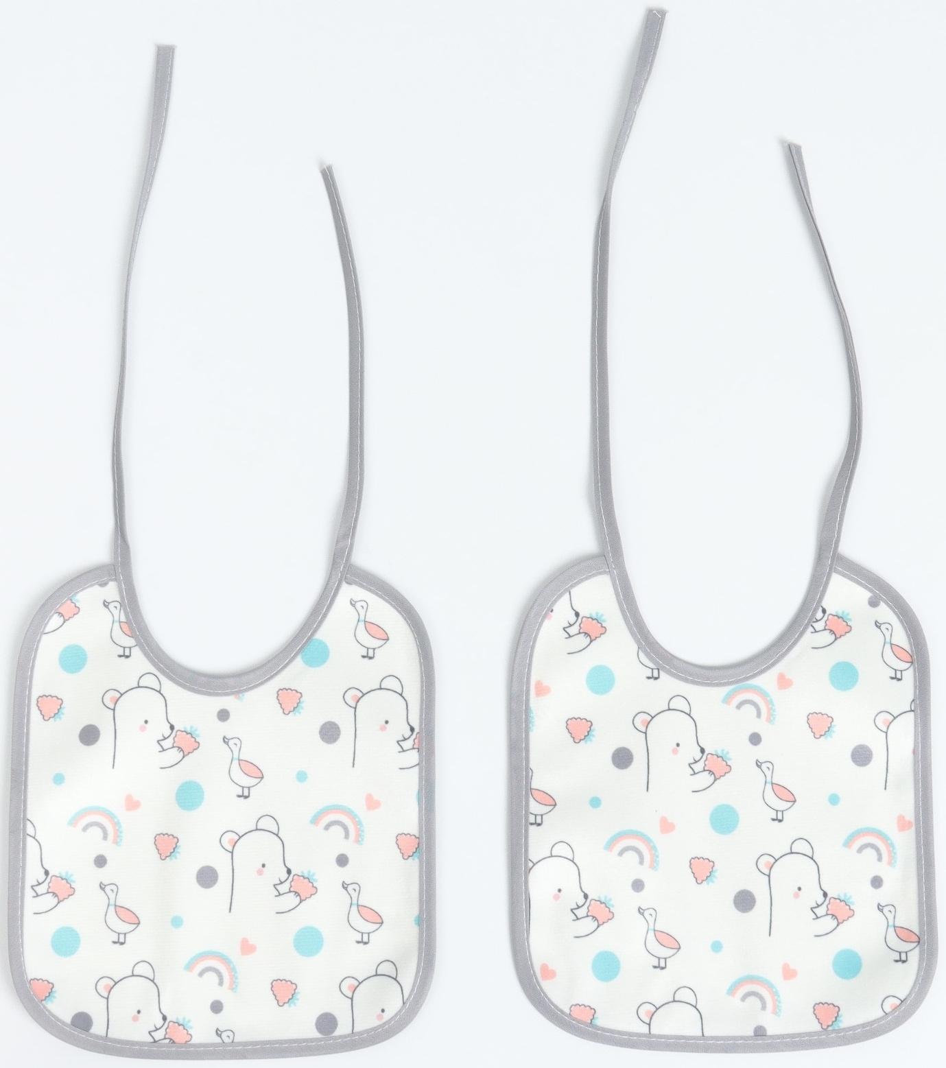 Набор: нагрудник детский 20х17, 4 шт. + подарок, Крошка Я (бирюзовый и серый)