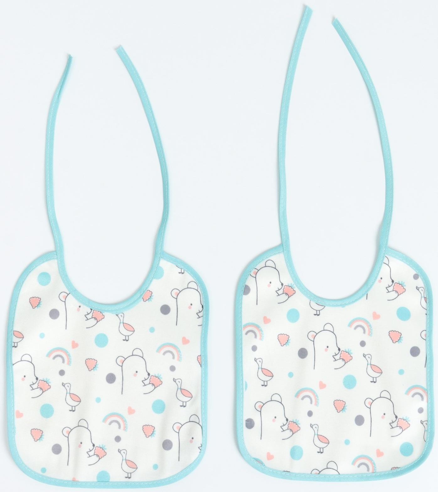 Набор: нагрудник детский 20х17, 4 шт. + подарок, Крошка Я (бирюзовый и серый)