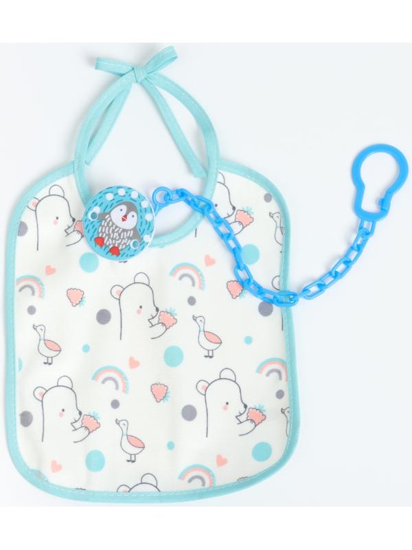 Набор: нагрудник детский 20х17, 4 шт. + подарок, Крошка Я (бирюзовый и серый)