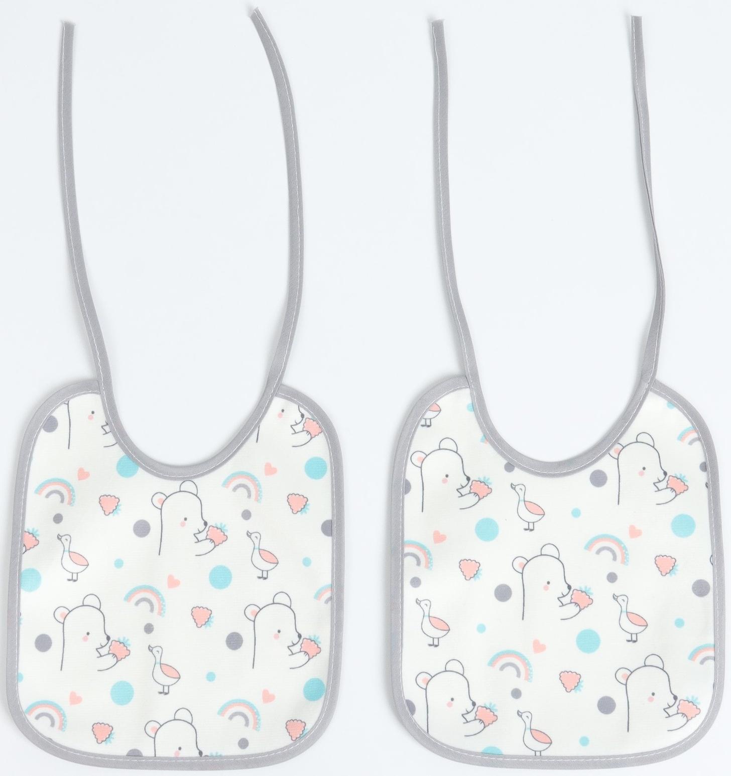 Набор: нагрудник детский 20х17, 4 шт. + подарок, Крошка Я (розовый и серый)