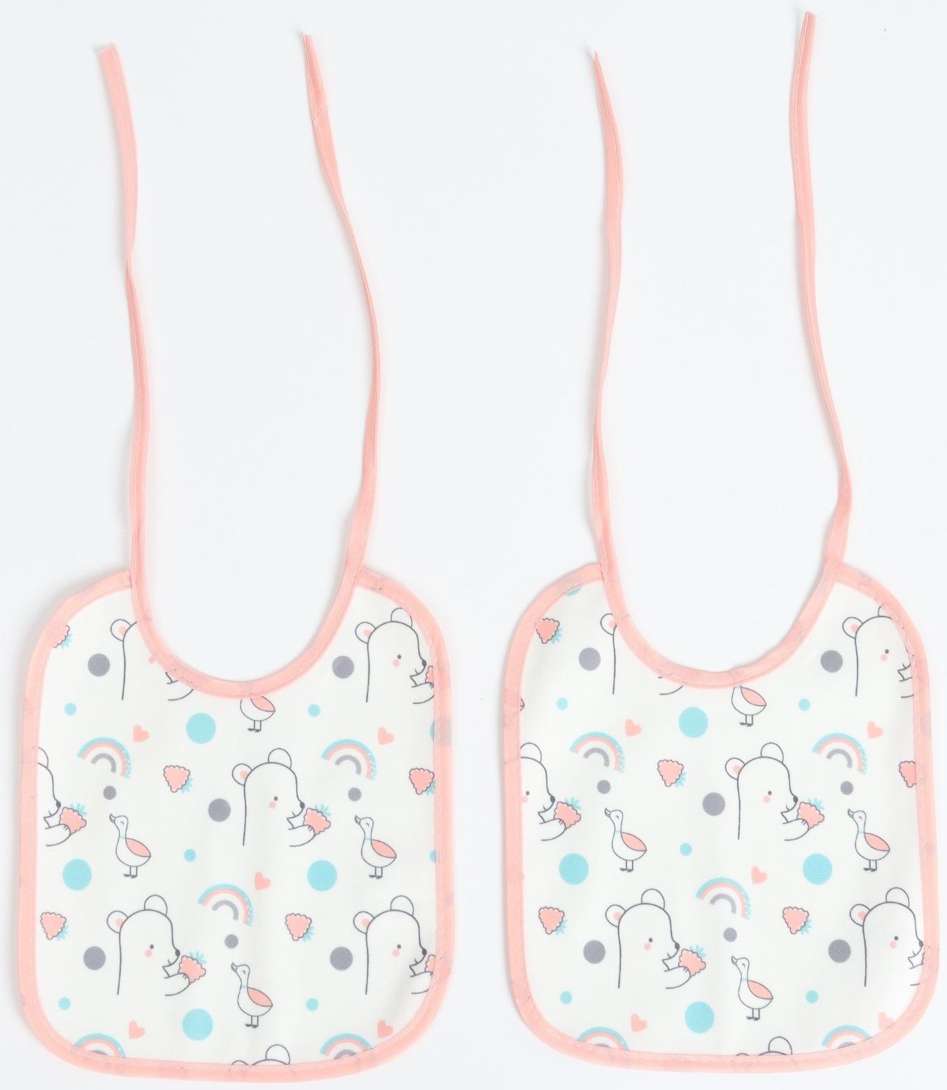 Набор: нагрудник детский 20х17, 4 шт. + подарок, Крошка Я (розовый и серый)