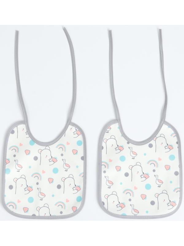 Набор: нагрудник детский 20х17, 4 шт. + подарок, Крошка Я (розовый и серый)