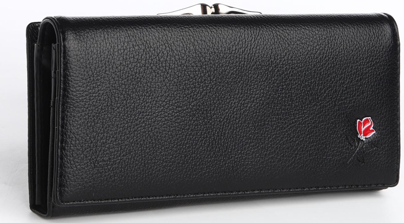 Кошелек жен 03-01-01, 18,5*4*9 см, 4 отд, отд/рамка, д/карт, д/монет, на магнитах, черный