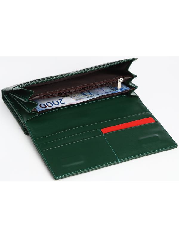 Кошелек жен 03-01-01, 18,5*4*9 см, 4 отд, отд/рамка, д/карт, д/монет, на магнитах, зеленый