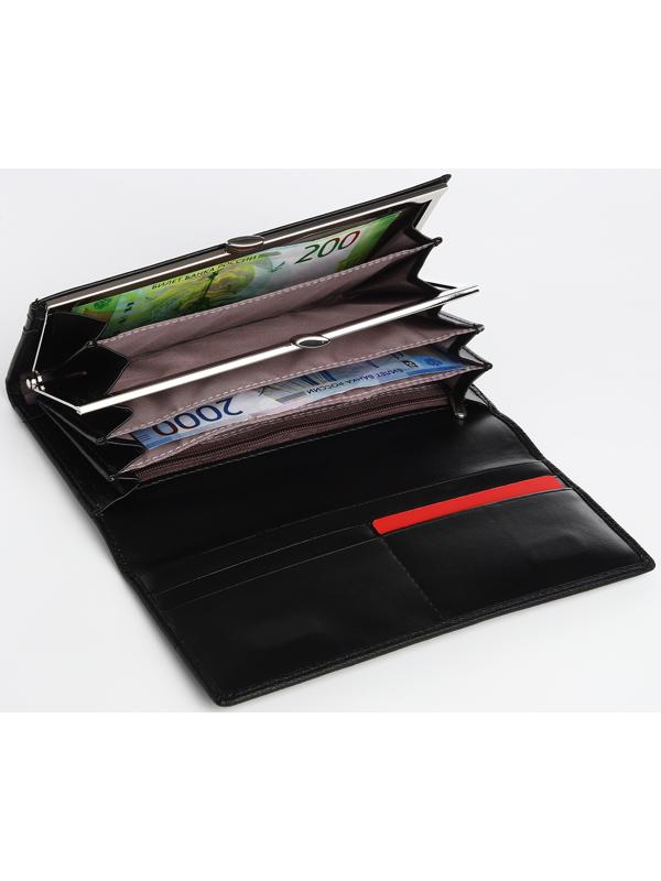 Кошелек жен 04-01-01, 18,5*4*9 см, 4 отд, отд/рамка, д/карт, д/монет, на магнитах, черный