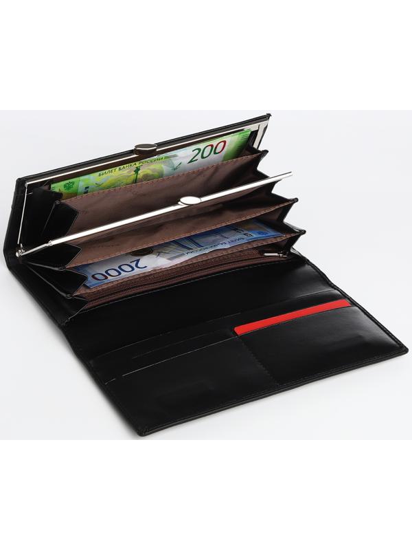 Кошелек жен 04-01-01, 18,5*4*9 см, 4 отд, отд/рамка, д/карт, д/монет, на магнитах, черный