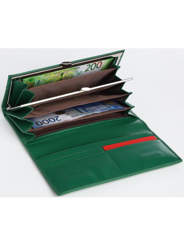 Кошелек жен 04-01-01, 18,5*4*9 см, 4 отд, отд/рамка, д/карт, д/монет, на магнитах, зеленый