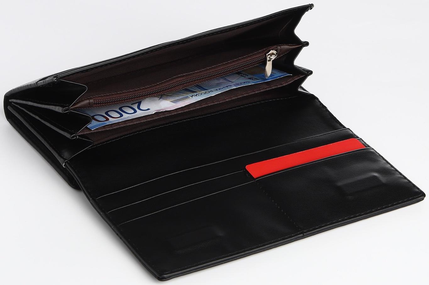 Кошелек жен 03-01-01, 18,5*4*9 см, 4 отд, отд/рамка, д/карт, д/монет, на магнитах, черный