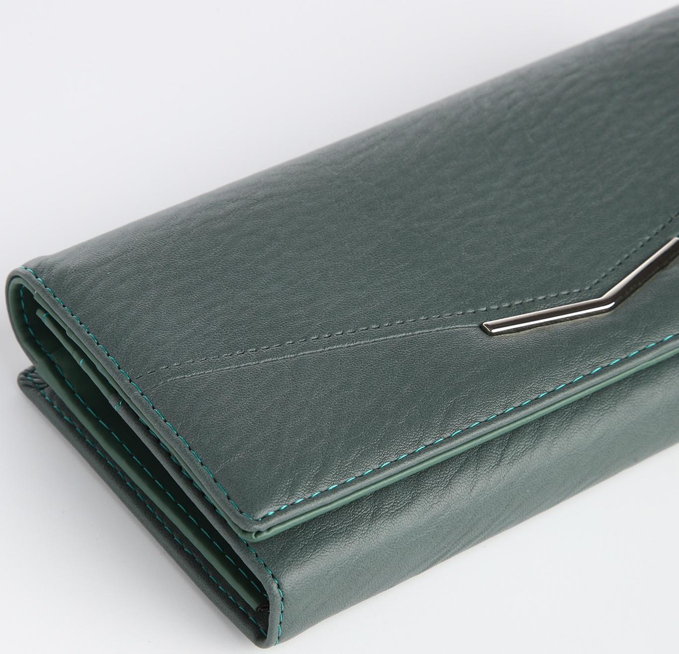 Кошелек жен 03-01-01, 18,5*4*9 см, 4 отд, отд/рамка, д/карт, д/монет, на магнитах,  зеленый