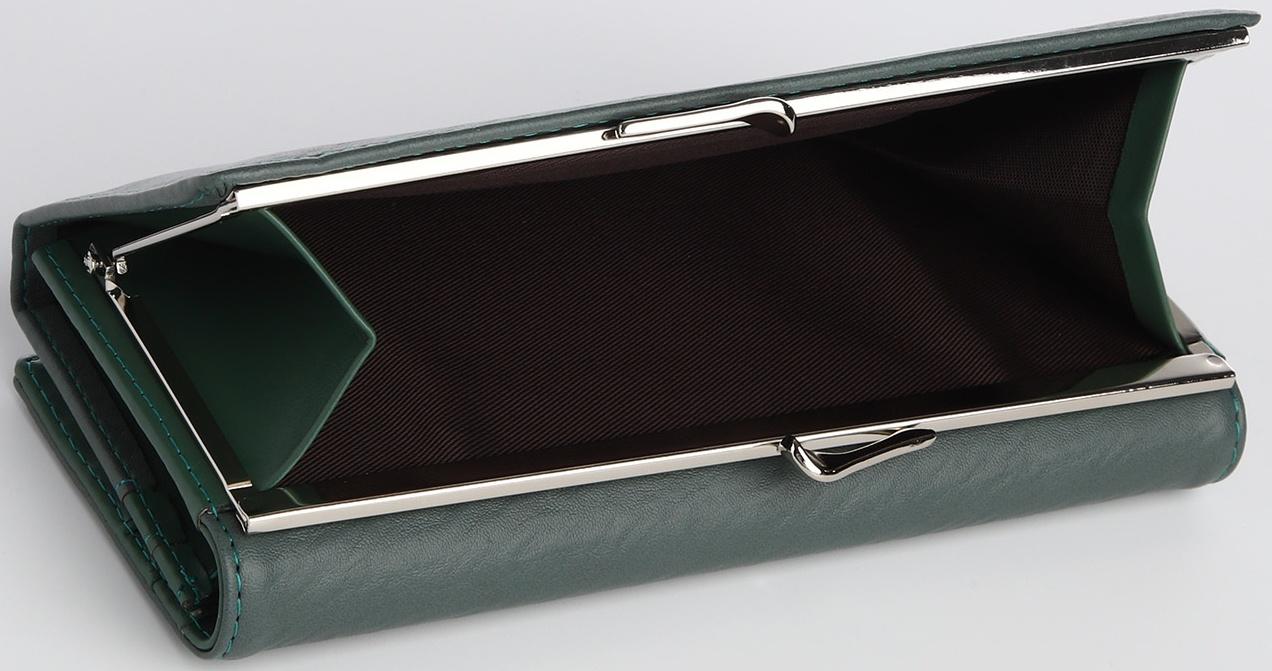 Кошелек жен 03-01-01, 18,5*4*9 см, 4 отд, отд/рамка, д/карт, д/монет, на магнитах,  зеленый