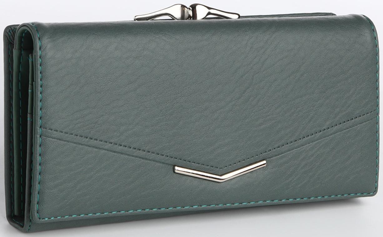 Кошелек жен 03-01-01, 18,5*4*9 см, 4 отд, отд/рамка, д/карт, д/монет, на магнитах,  зеленый