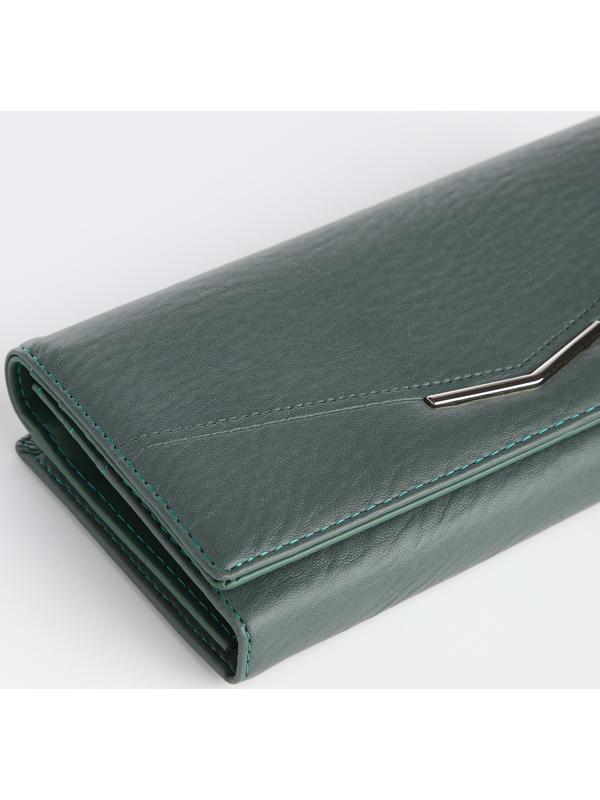 Кошелек жен 03-01-01, 18,5*4*9 см, 4 отд, отд/рамка, д/карт, д/монет, на магнитах,  зеленый