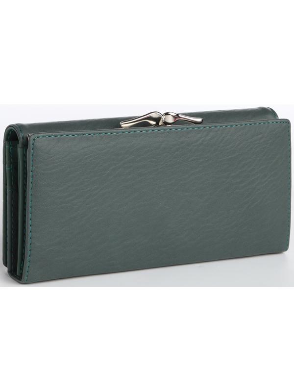 Кошелек жен 03-01-01, 18,5*4*9 см, 4 отд, отд/рамка, д/карт, д/монет, на магнитах,  зеленый