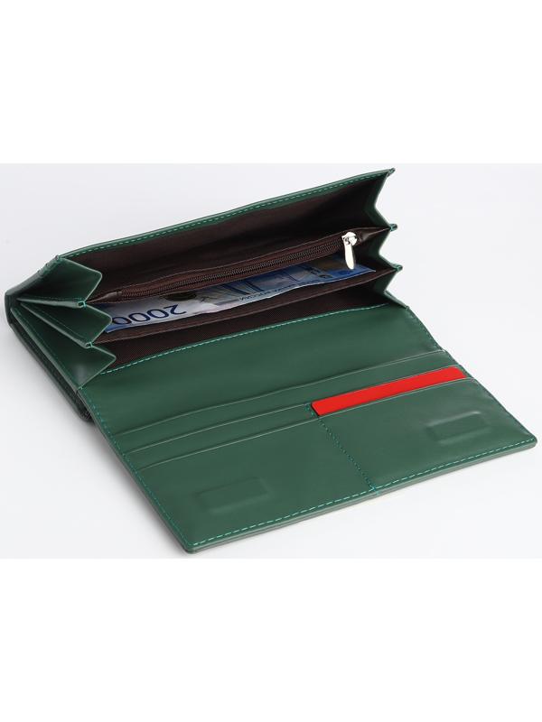 Кошелек жен 03-01-01, 18,5*4*9 см, 4 отд, отд/рамка, д/карт, д/монет, на магнитах,  зеленый