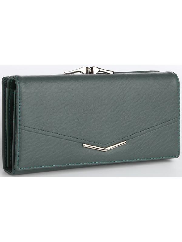 Кошелек жен 03-01-01, 18,5*4*9 см, 4 отд, отд/рамка, д/карт, д/монет, на магнитах,  зеленый
