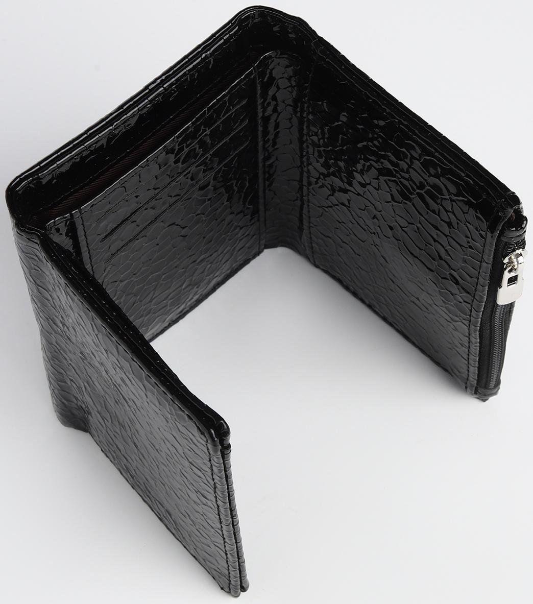 Кошелек жен 12-03-01, 12,5*2,5*9 см, 1 отд, 1 н/к, д/карт, д/монет, на магните, черный