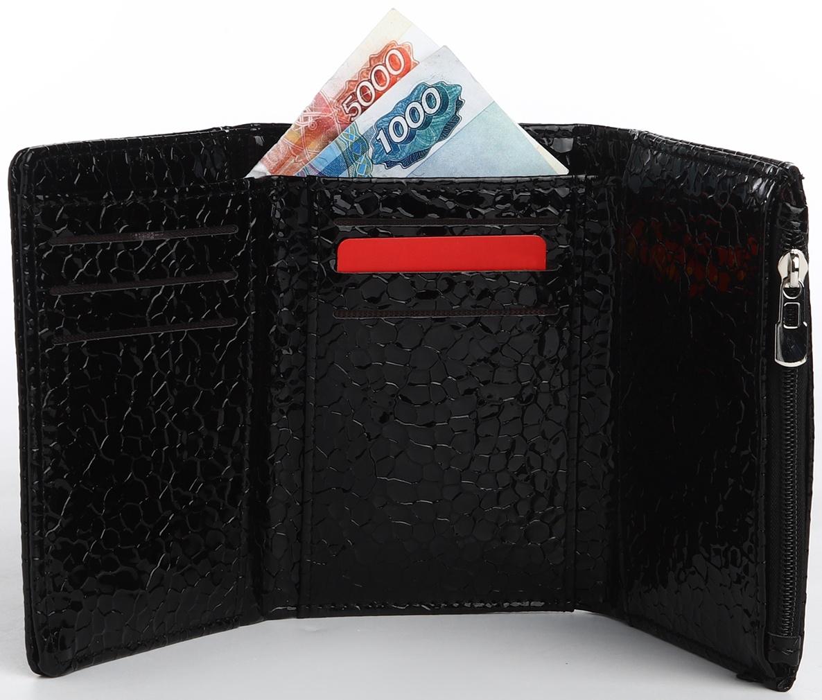 Кошелек жен 12-03-01, 12,5*2,5*9 см, 1 отд, 1 н/к, д/карт, д/монет, на магните, черный