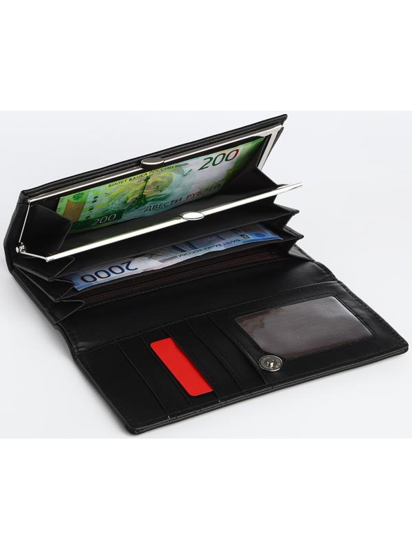 Кошелек жен 04-01-01, 18,5*3,5*8,5 см, 4 отд,  отд/рамка, д/карт, д/монет, на кнопке, черный 1038846