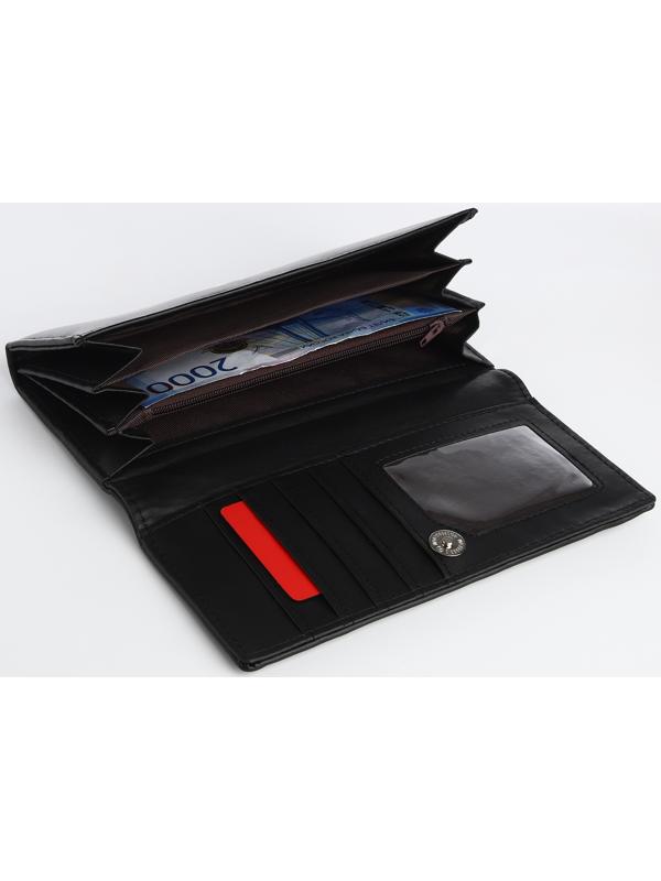 Кошелек жен 06-01-01, 18,5*3,5*8,5 см, 4 отд, д/карт, д/монет, на кнопке, черный