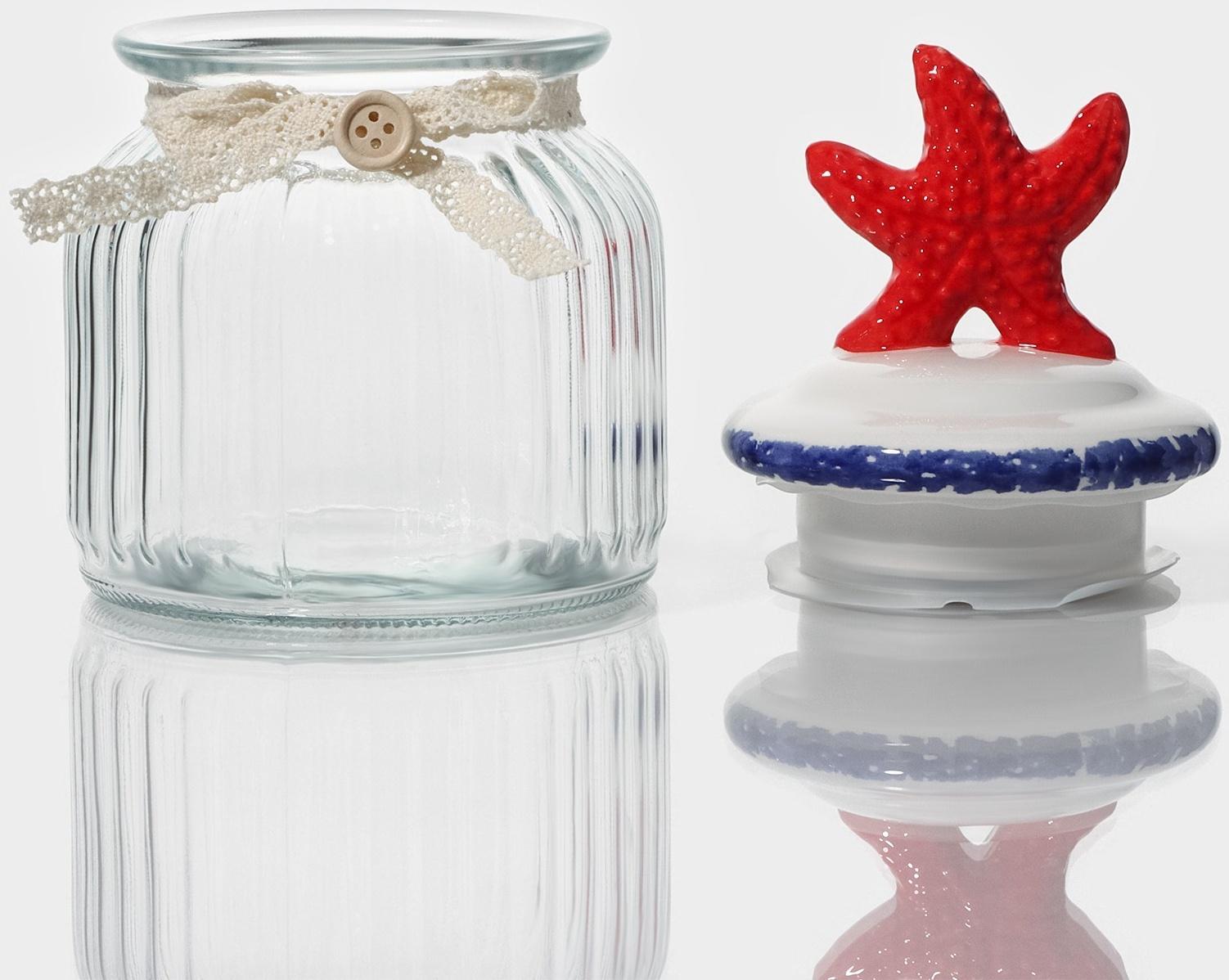 Банка стеклянная для сыпучих продуктов с керамической крышкой Доляна «Морская звезда», 600 мл, 11×19 см