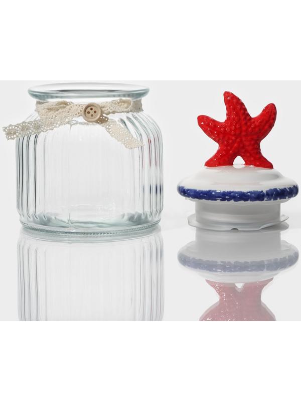 Банка стеклянная для сыпучих продуктов с керамической крышкой Доляна «Морская звезда», 600 мл, 11×19 см