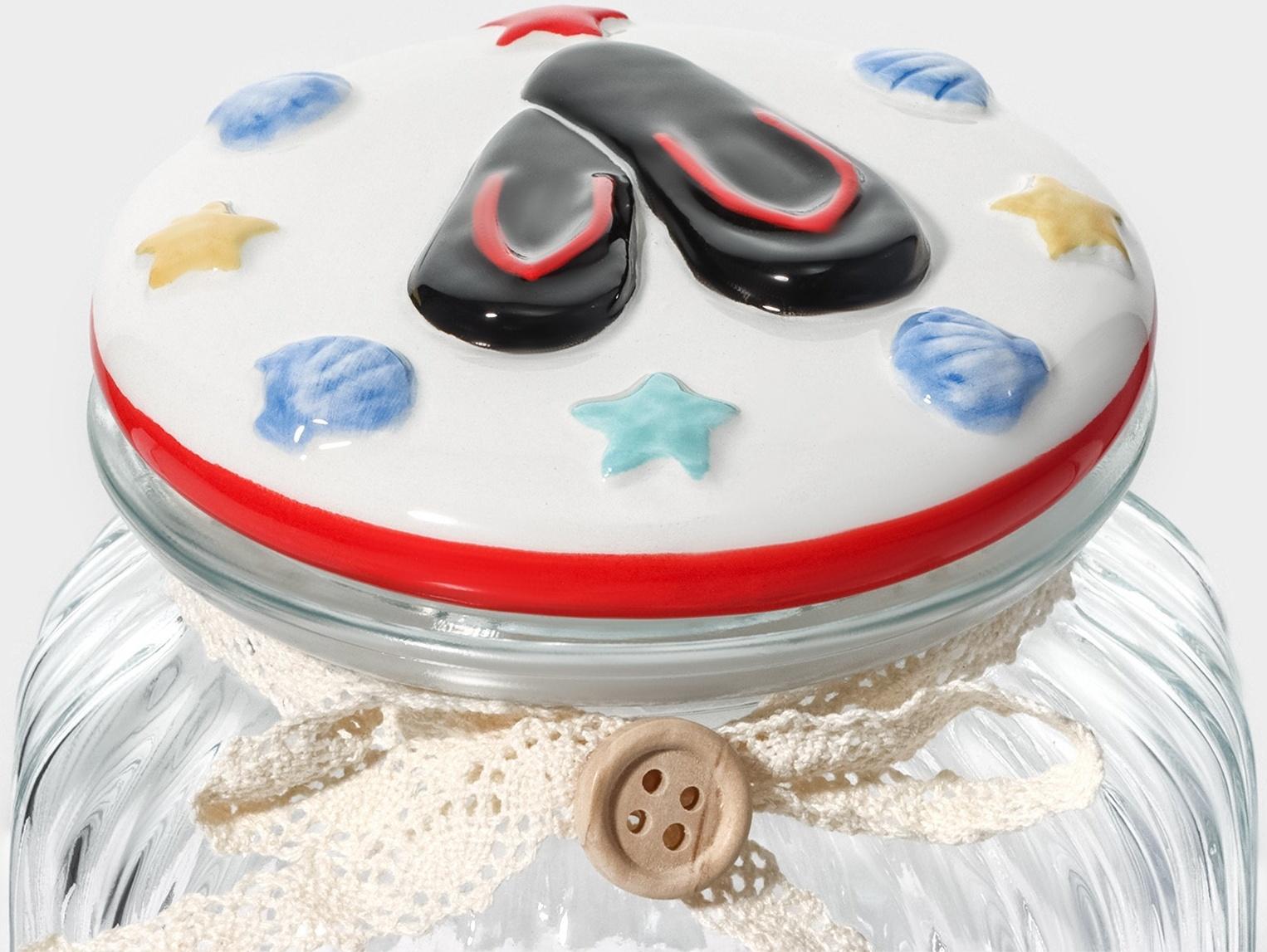 Банка стеклянная для сыпучих продуктов с керамической крышкой Доляна «Пляж», 600 мл,  11×12,5 см