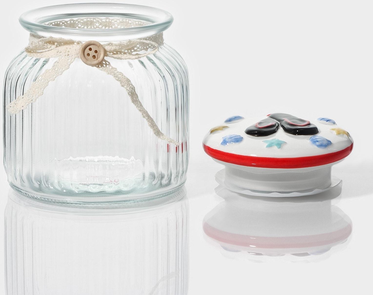Банка стеклянная для сыпучих продуктов с керамической крышкой Доляна «Пляж», 600 мл,  11×12,5 см