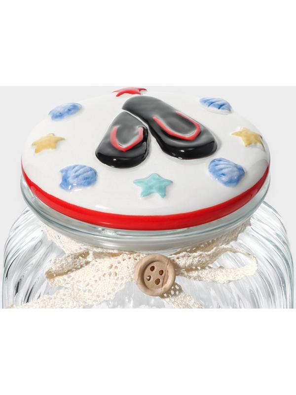 Банка стеклянная для сыпучих продуктов с керамической крышкой Доляна «Пляж», 600 мл,  11×12,5 см