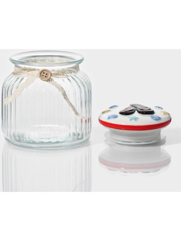 Банка стеклянная для сыпучих продуктов с керамической крышкой Доляна «Пляж», 600 мл,  11×12,5 см