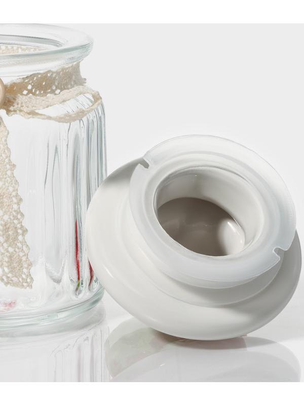 Банка стеклянная для сыпучих продуктов с керамической крышкой Доляна «Клубника», 250 мл, 8×13 см