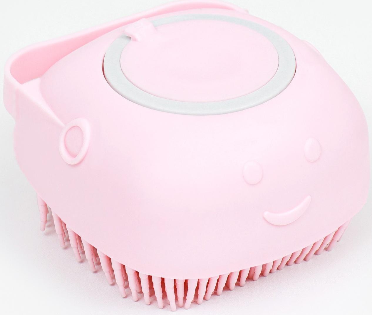 Щётка для мытья и массажа животных, с емкостью для шампуня, розовая