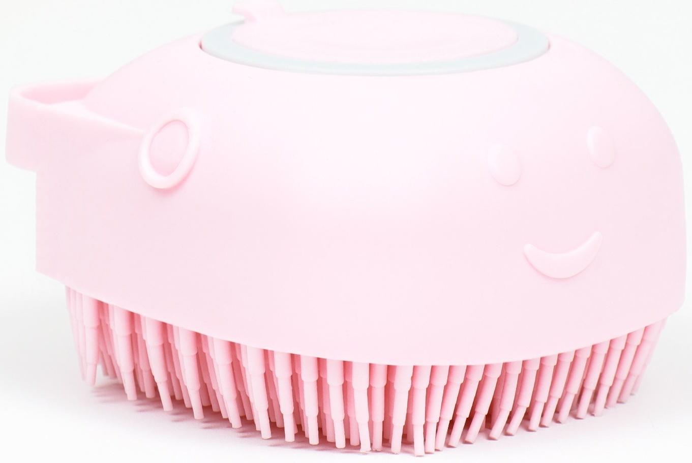 Щётка для мытья и массажа животных, с емкостью для шампуня, розовая
