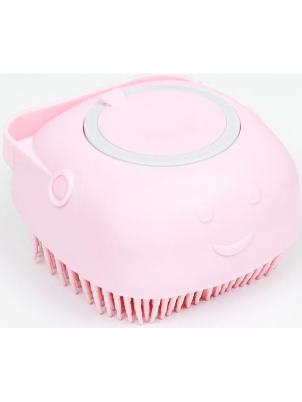 Щётка для мытья и массажа животных, с емкостью для шампуня, розовая