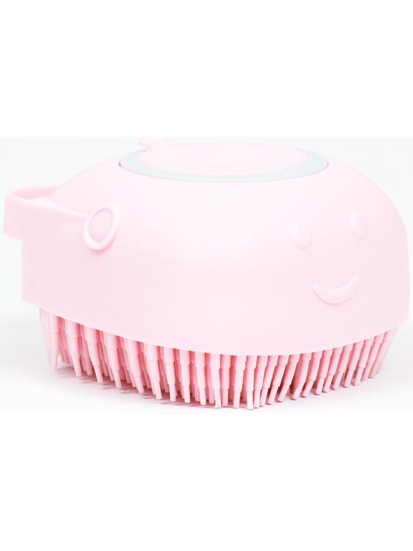 Щётка для мытья и массажа животных, с емкостью для шампуня, розовая