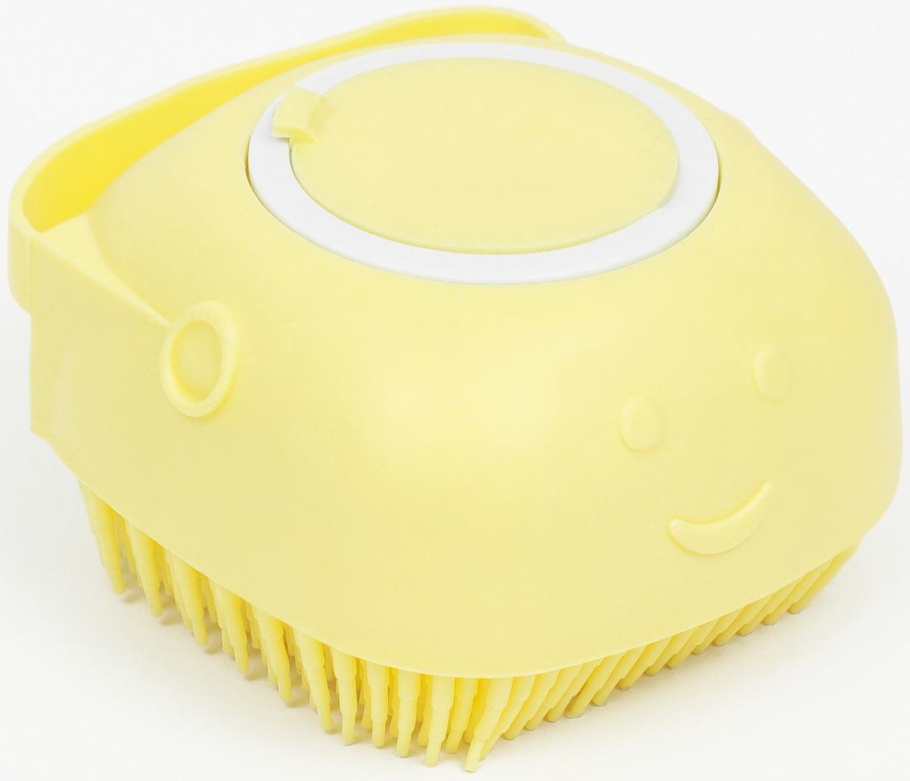 Щётка для мытья и массажа животных, с емкостью для шампуня, желтая