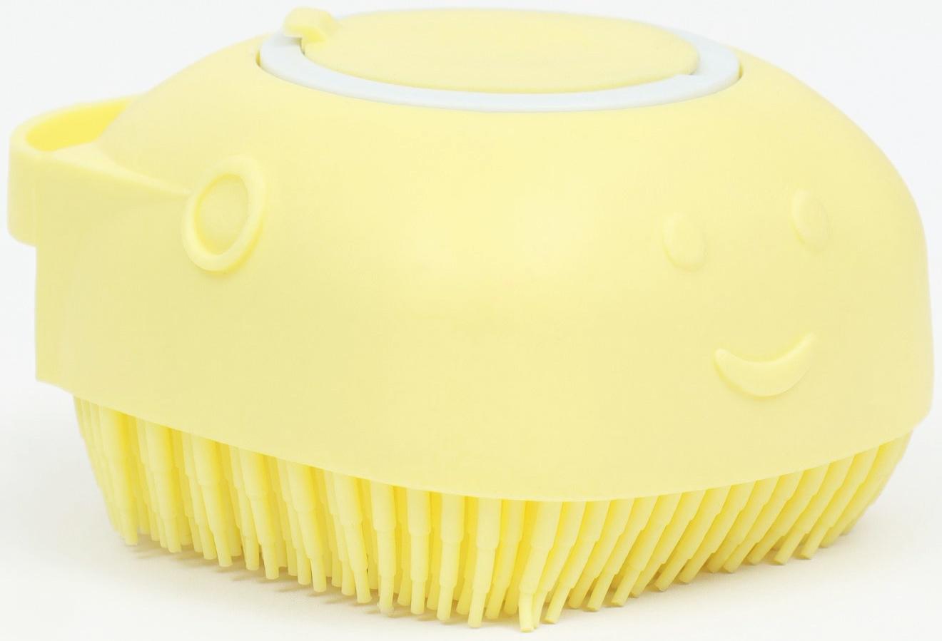 Щётка для мытья и массажа животных, с емкостью для шампуня, желтая
