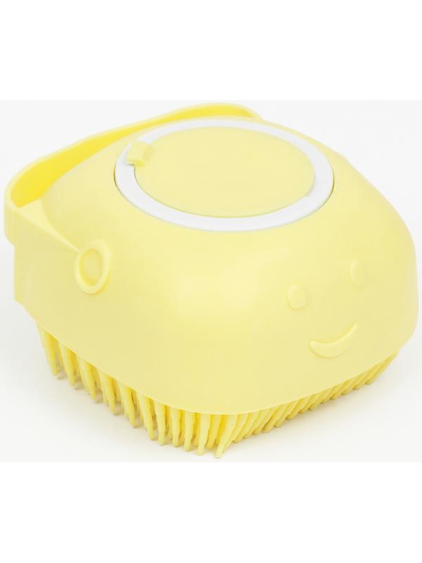 Щётка для мытья и массажа животных, с емкостью для шампуня, желтая