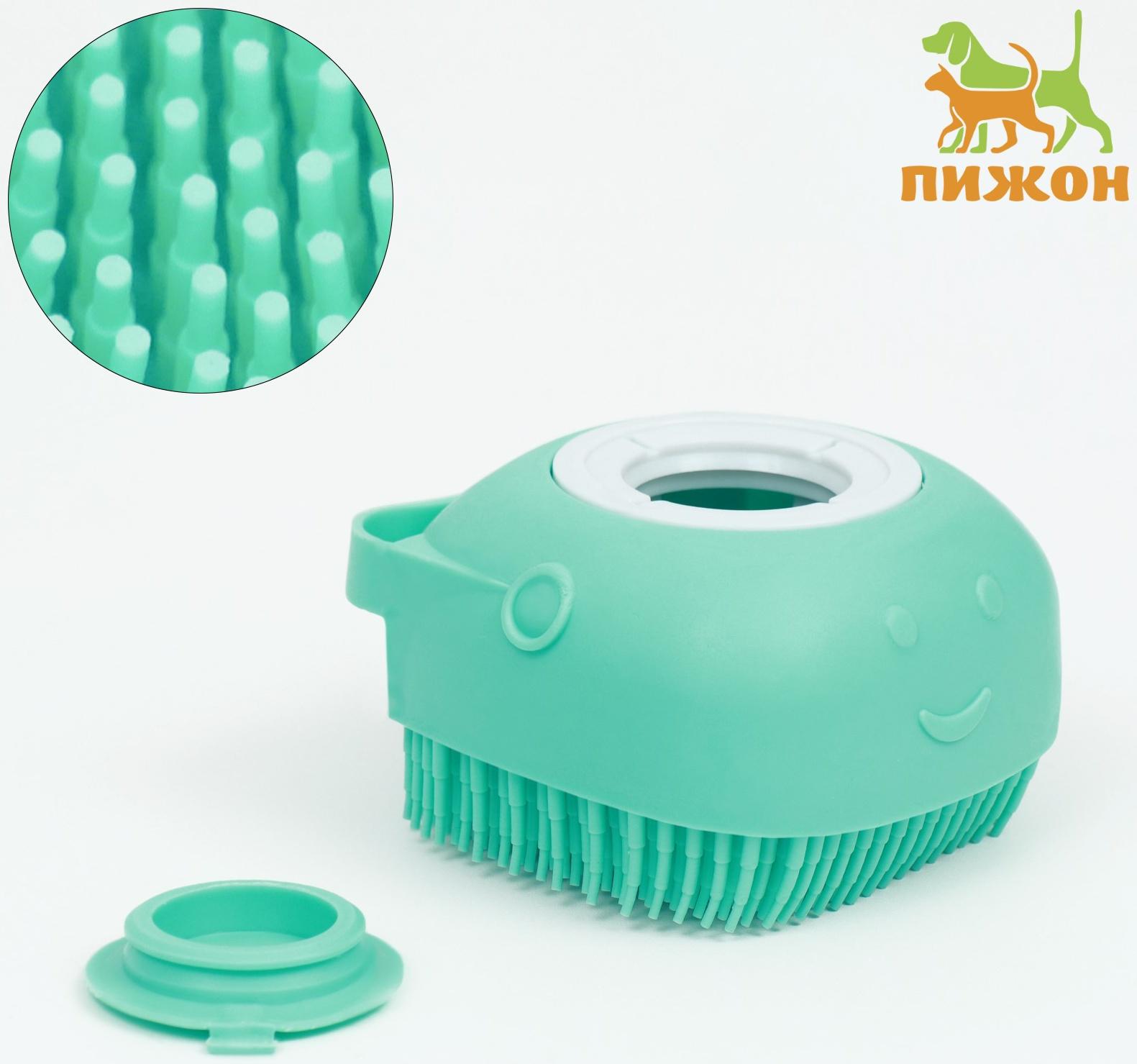 Щётка для мытья и массажа животных, с емкостью для шампуня, бирюзовая