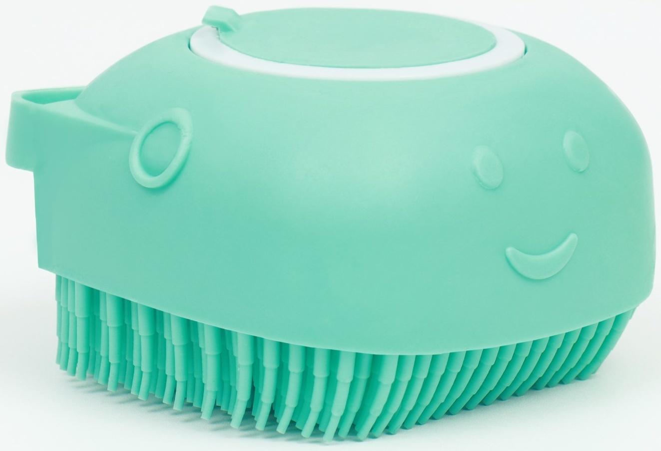 Щётка для мытья и массажа животных, с емкостью для шампуня, бирюзовая