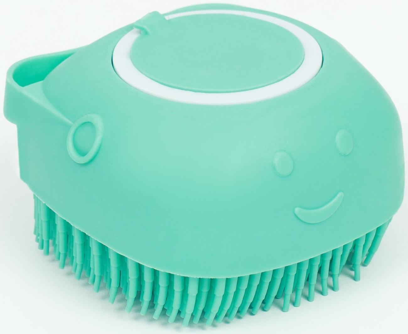 Щётка для мытья и массажа животных, с емкостью для шампуня, бирюзовая