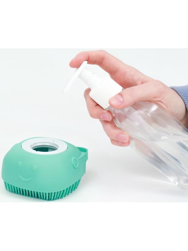 Щётка для мытья и массажа животных, с емкостью для шампуня, бирюзовая