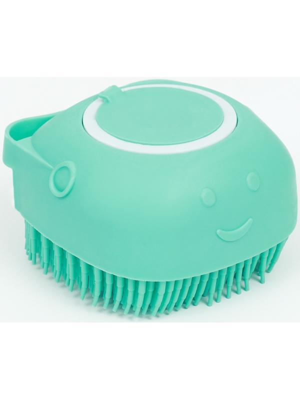 Щётка для мытья и массажа животных, с емкостью для шампуня, бирюзовая