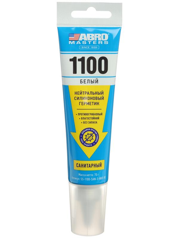 Герметик ABRO MASTERS 1100, силиконовый, санитарный, нейтральный, белый, 70 г
