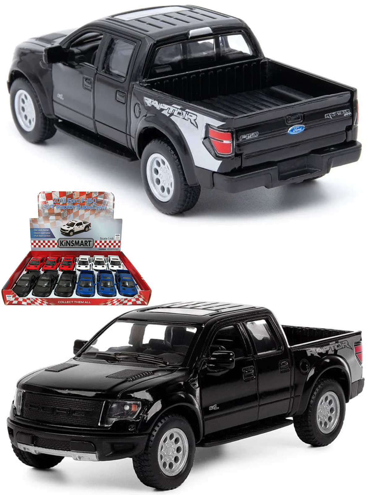 Машинка металлическая Kinsmart 1:46 «2013 Ford F-150 SVT Raptor SuperCrew» KT5365D инерционная / Черный