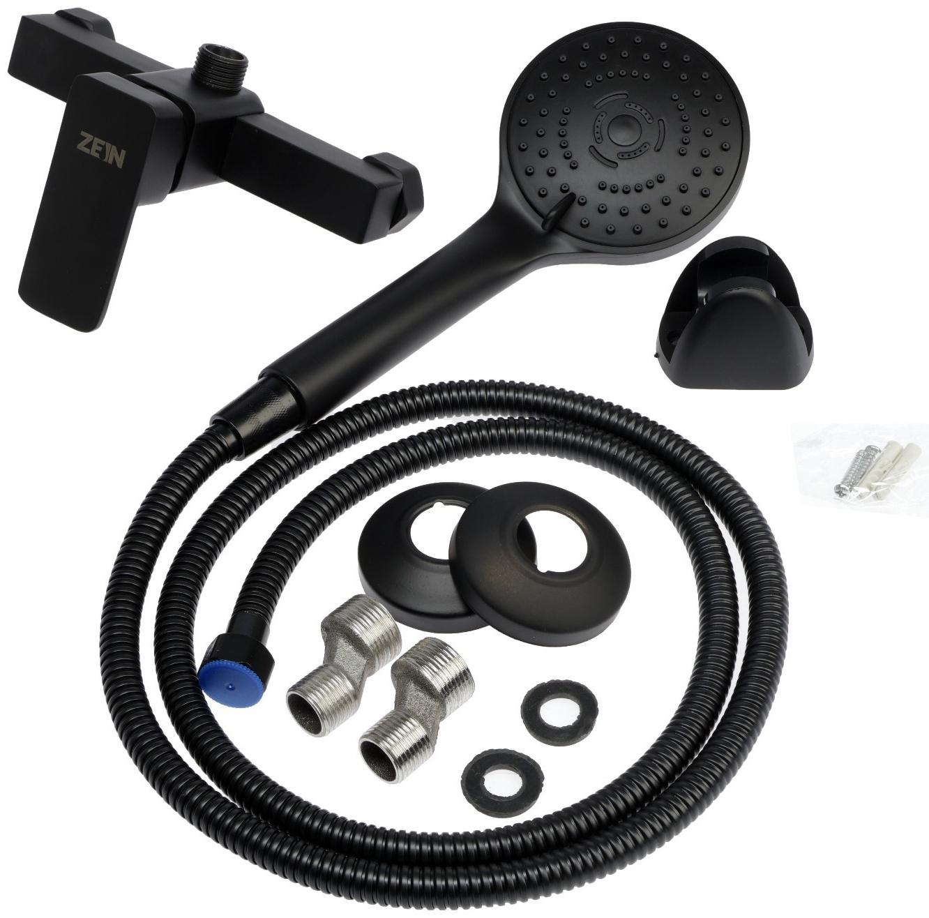 Смеситель для душа ZEIN Z3844, однорычажный, душевой набор, лейка 5 режимов, черный